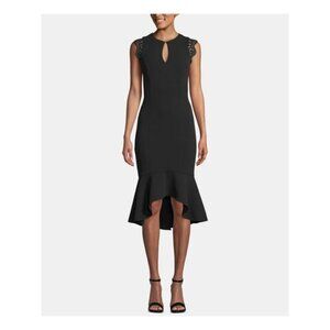 BETSY & ADAM Womens Tie Back Cap Sleeve Keyhole Midi Evening Hi-Lo Dress